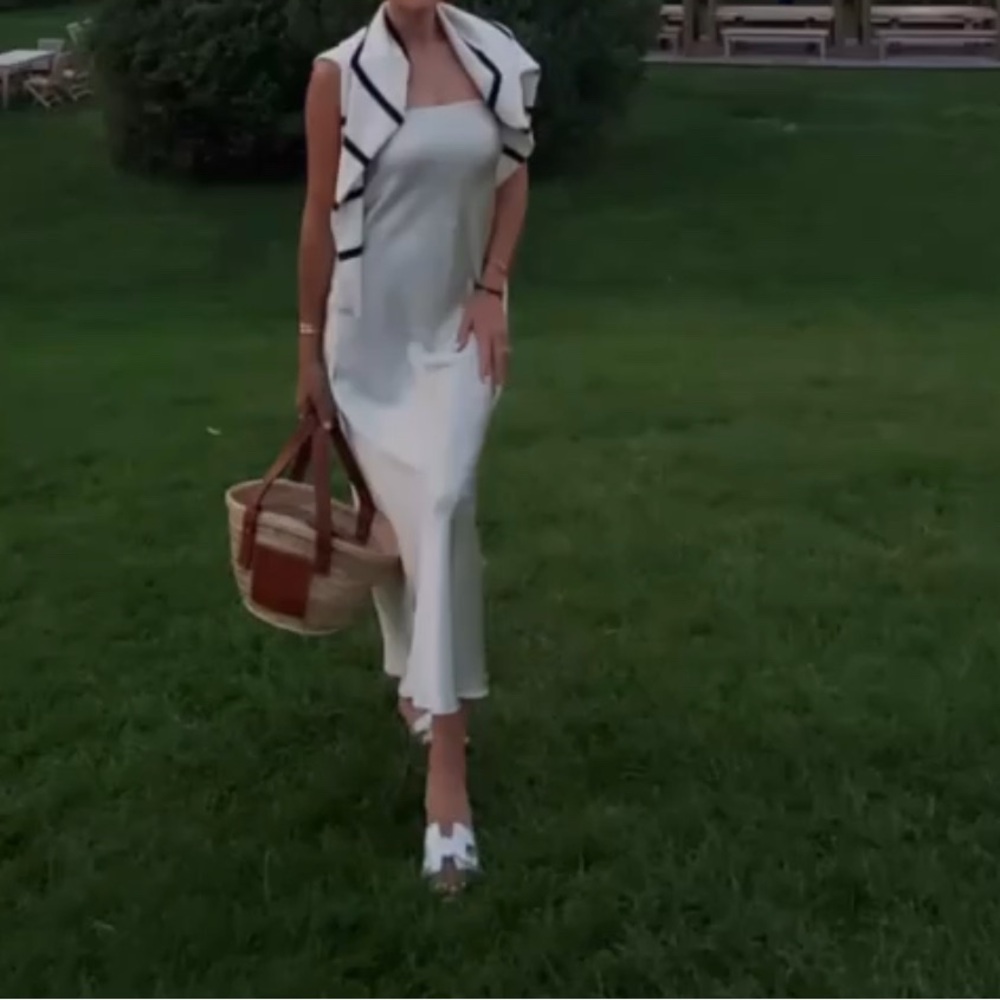 Zara White Maxi Dress with Black Trim